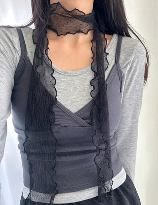 Lace Scarf Dot Frill Mini Muffler for Women
