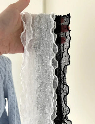 Lace Scarf Dot Frill Mini Muffler for Women