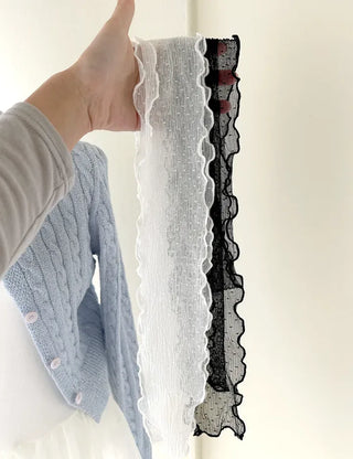 Lace Scarf Dot Frill Mini Muffler for Women