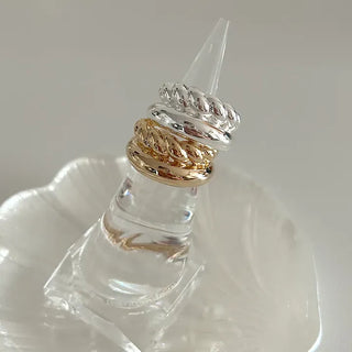 Rope Twist Bold Layered Metal Point Ring