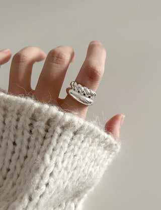 Rope Twist Bold Layered Metal Point Ring