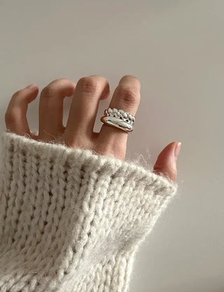 Rope Twist Bold Layered Metal Point Ring
