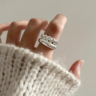 Rope Twist Bold Layered Metal Point Ring