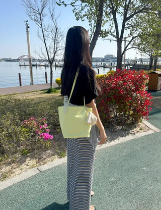 Striped Waffle Long Skirt Women's H-Line Elastic Skirt