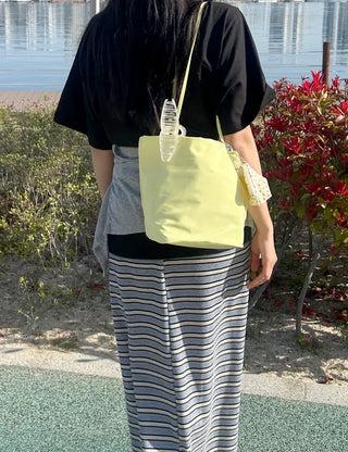 Striped Waffle Long Skirt Women's H-Line Elastic Skirt