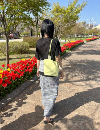 Striped Waffle Long Skirt Women's H-Line Elastic Skirt