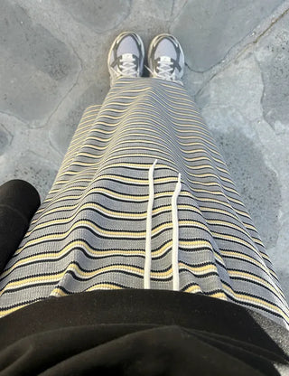 Striped Waffle Long Skirt Women's H-Line Elastic Skirt
