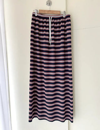 Striped Waffle Long Skirt Women's H-Line Elastic Skirt