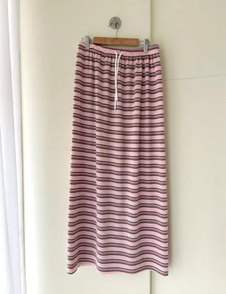Striped Waffle Long Skirt Women's H-Line Elastic Skirt