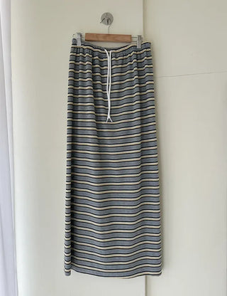 Striped Waffle Long Skirt Women's H-Line Elastic Skirt