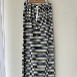 Striped Waffle Long Skirt Women's H-Line Elastic Skirt