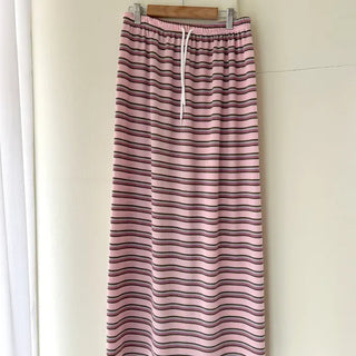 Striped Waffle Long Skirt Women's H-Line Elastic Skirt