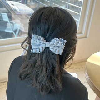 New spring ribbon hair clip, striped frill half-up hairstyle