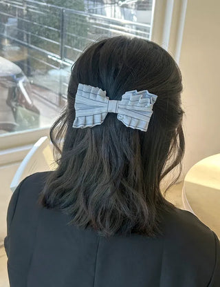 New spring ribbon hair clip, striped frill half-up hairstyle