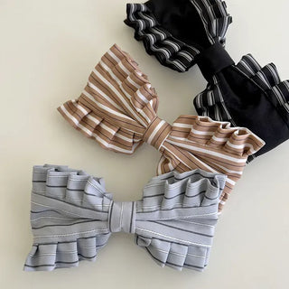 New spring ribbon hair clip, striped frill half-up hairstyle