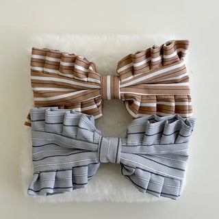 New spring ribbon hair clip, striped frill half-up hairstyle