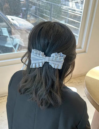 New spring ribbon hair clip, striped frill half-up hairstyle