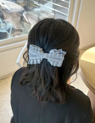 New spring ribbon hair clip, striped frill half-up hairstyle