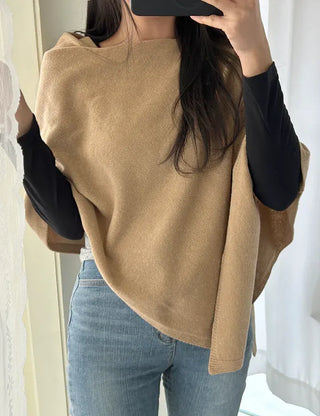 Knit cape shawl wool cardigan layered for wedding guest look