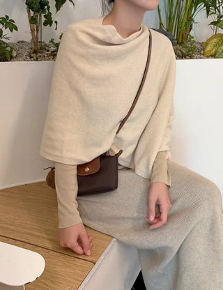 Knit cape shawl wool cardigan layered for wedding guest look