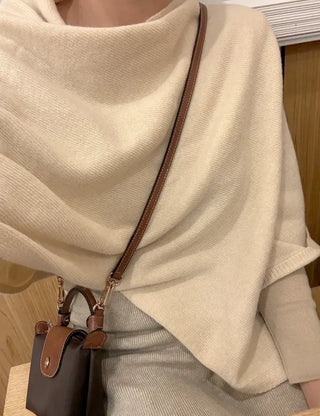 Knit cape shawl wool cardigan layered for wedding guest look
