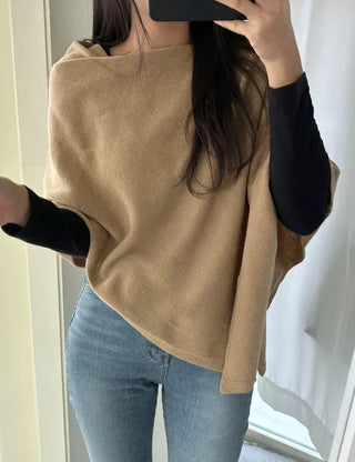 Knit cape shawl wool cardigan layered for wedding guest look