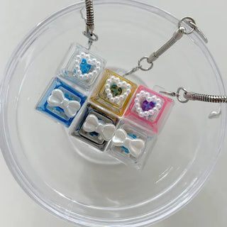 Pearl Keycap Keyring Pocket Ribbon Heart Keyholder Bag Charm