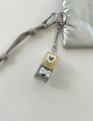 Pearl Keycap Keyring Pocket Ribbon Heart Keyholder Bag Charm