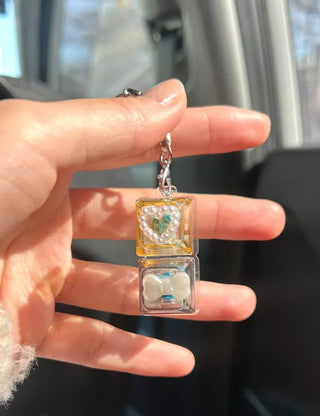 Pearl Keycap Keyring Pocket Ribbon Heart Keyholder Bag Charm