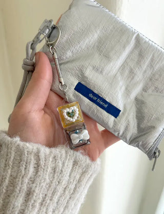 Pearl Keycap Keyring Pocket Ribbon Heart Keyholder Bag Charm
