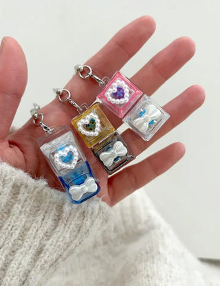 Pearl Keycap Keyring Pocket Ribbon Heart Keyholder Bag Charm
