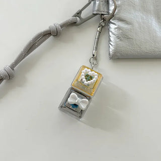 Pearl Keycap Keyring Pocket Ribbon Heart Keyholder Bag Charm