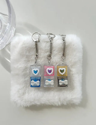 Pearl Keycap Keyring Pocket Ribbon Heart Keyholder Bag Charm