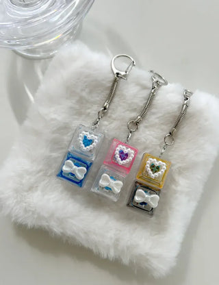 Pearl Keycap Keyring Pocket Ribbon Heart Keyholder Bag Charm