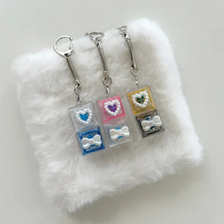 Pearl Keycap Keyring Pocket Ribbon Heart Keyholder Bag Charm