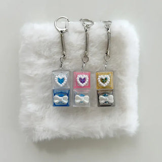 Pearl Keycap Keyring Pocket Ribbon Heart Keyholder Bag Charm