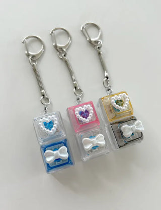 Pearl Keycap Keyring Pocket Ribbon Heart Keyholder Bag Charm
