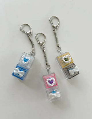 Pearl Keycap Keyring Pocket Ribbon Heart Keyholder Bag Charm