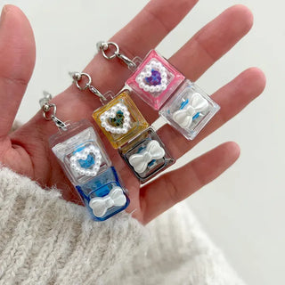 Pearl Keycap Keyring Pocket Ribbon Heart Keyholder Bag Charm