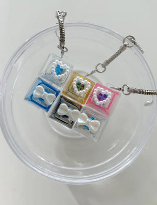 Pearl Keycap Keyring Pocket Ribbon Heart Keyholder Bag Charm