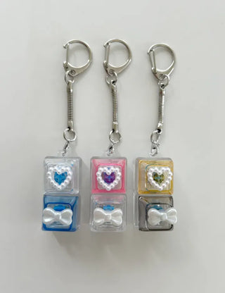 Pearl Keycap Keyring Pocket Ribbon Heart Keyholder Bag Charm