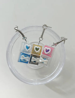 Pearl Keycap Keyring Pocket Ribbon Heart Keyholder Bag Charm
