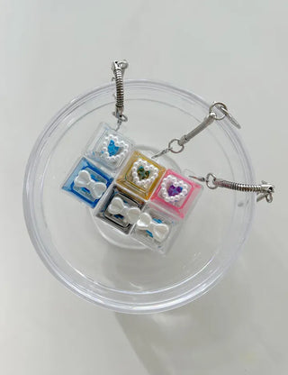 Pearl Keycap Keyring Pocket Ribbon Heart Keyholder Bag Charm