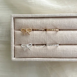 Rope ribbon ring set, silver ball thin rings, layered rings