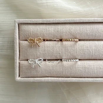 Rope ribbon ring set, silver ball thin rings, layered rings