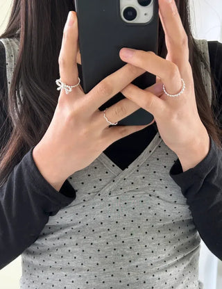 Rope ribbon ring set, silver ball thin rings, layered rings