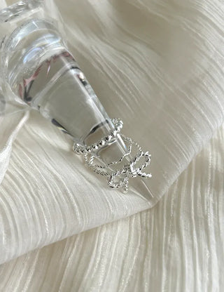 Rope ribbon ring set, silver ball thin rings, layered rings