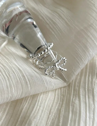 Rope ribbon ring set, silver ball thin rings, layered rings