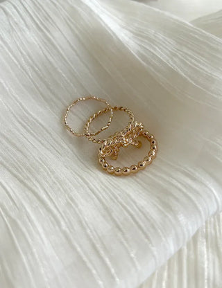 Rope ribbon ring set, silver ball thin rings, layered rings