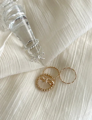 Rope ribbon ring set, silver ball thin rings, layered rings